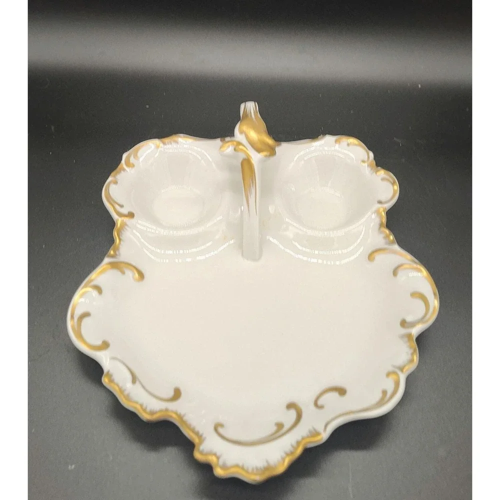 Vintage Porcelain 3 Compartment Vanity Dresser Tray W Handle Made‎ In France 10